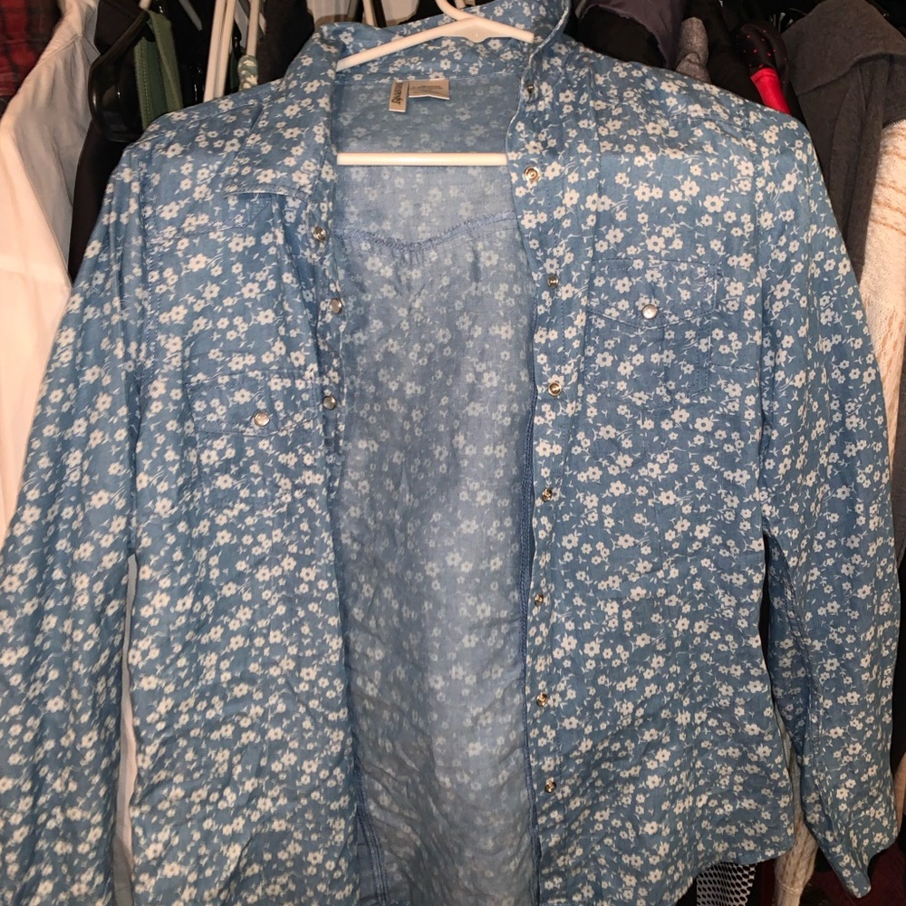 Denim and flower button down